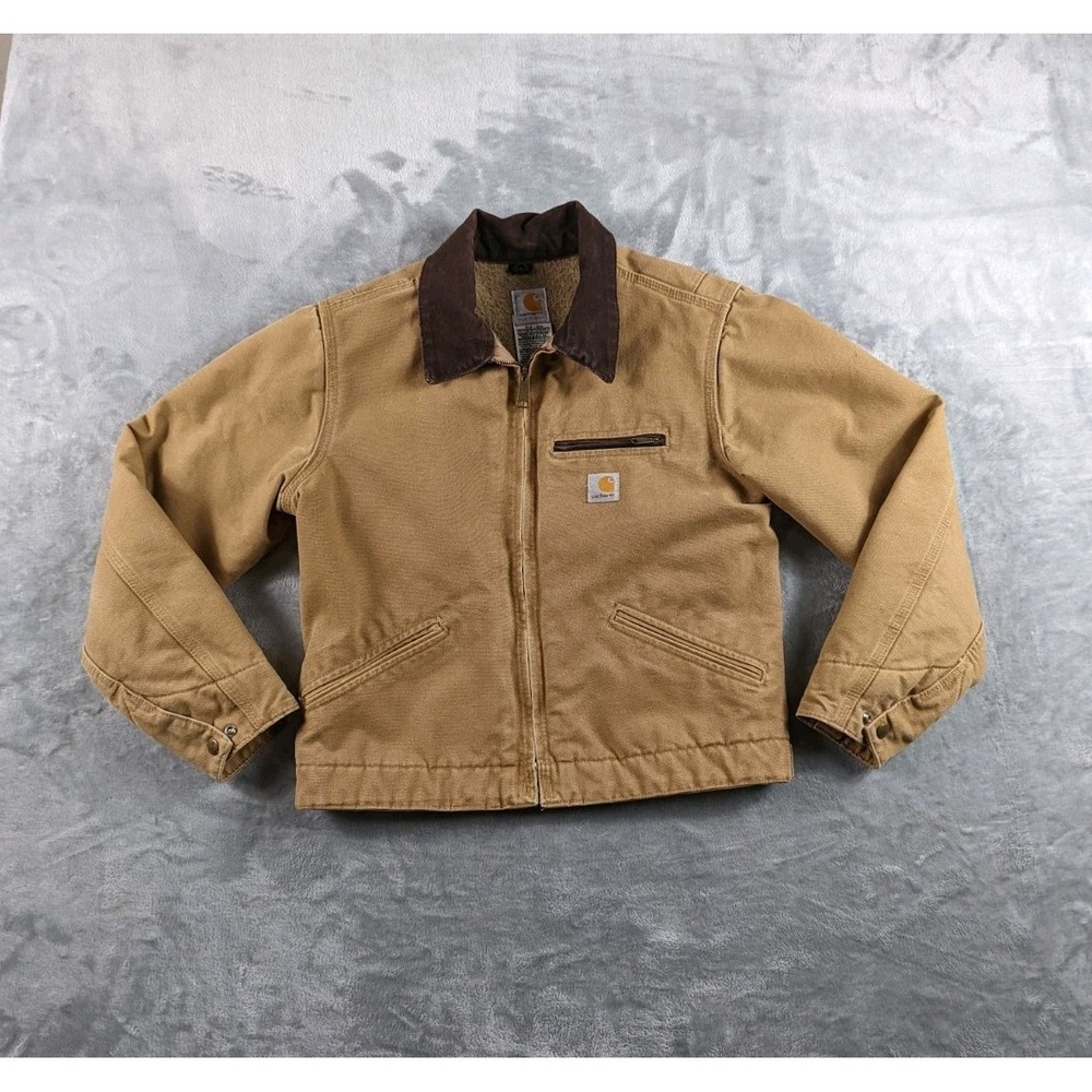 Carhartt Detroit Jacket Women Small Dark Tan Canvas Sherpa Lined WJ097 CML Y2K